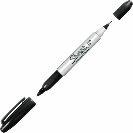 Sharpie Twin Tip Permanent Markers - Ultra Fine, Fine, Bold Marker Point - Black - 12 / Dozen