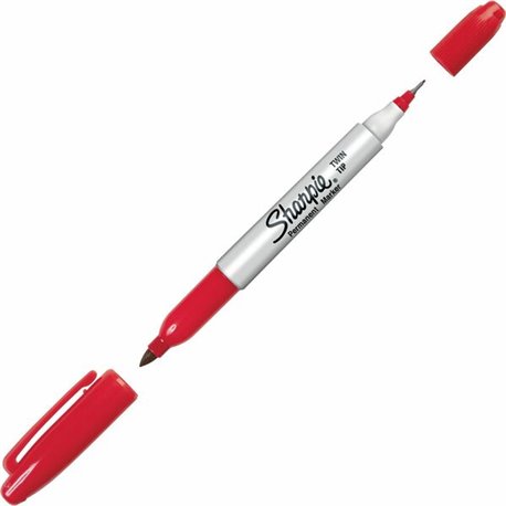 Sharpie Twin Tip Permanent Marker - Fine, Ultra Fine Marker Point - Red Alcohol Based Ink - 12 / Dozen