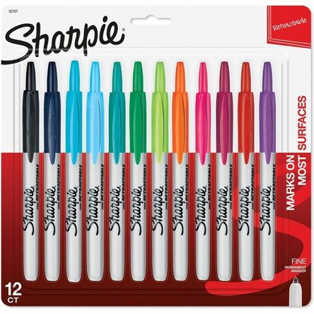 Sharpie Retractable Fine Point Permanent Marker - Fine Marker Point - Retractable - Aqua, Berry, Black, Blue, Green, Lime, Navy,