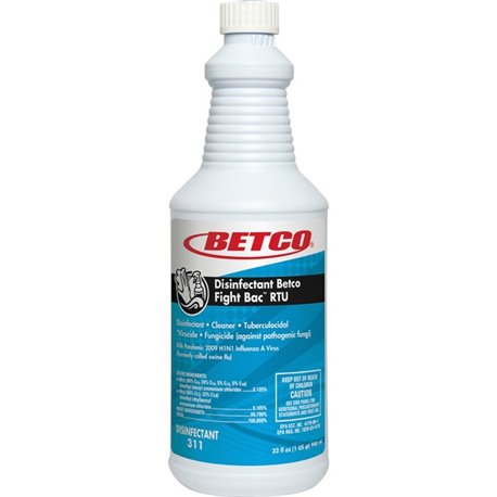 Betco Fight-Bac RTU Disinfectant Cleaner - Ready-To-Use - 32 fl oz (1 quart) - Citrus Floral Scent - 1 Each - Anti-bacterial, Qu