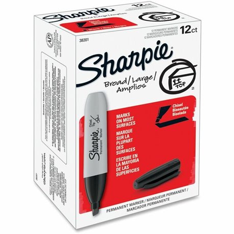 Sharpie Large Barrel Permanent Markers - Wide Marker Point - Chisel Marker Point Style - Black Alcohol Based Ink - 12 / Dozen