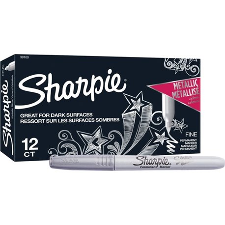 Sharpie Metallic Permanent Markers - Fine Marker Point - 0.5 mm Marker Point Size - Chisel Marker Point Style - Silver - 12 / Do