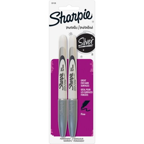 Sharpie Metallic Permanent Markers - Fine Marker Point - 0.5 mm Marker Point Size - Chisel Marker Point Style - Silver - 2 / Pac