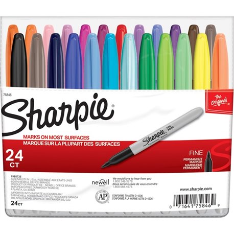 Sharpie Fine Point Permanent Marker - Fine Marker Point - 1 mm Marker Point Size - Black, Blue, Red, Green, Yellow, Purple, Brow