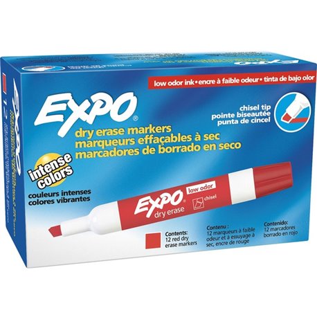 Expo Large Barrel Dry-Erase Markers - Bold Marker Point - Chisel Marker Point Style - Red - 12 / Dozen