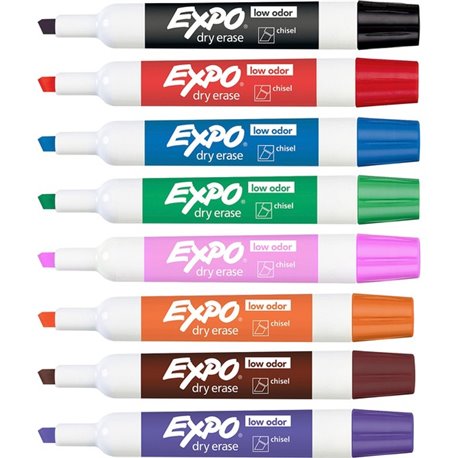 Expo Low-Odor Dry-erase 8-Color Marker Set - Chisel Marker Point Style - Black, Red, Blue, Green, Pink, Orange, Brown, Purple - 