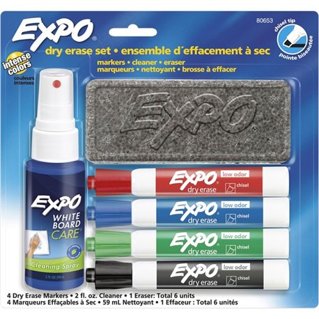 Expo Low-Odor Dry-erase Set - 0.5 mm Marker Point Size - Chisel Marker Point Style - Black, Red, Blue, Green - Black, Red, Blue,