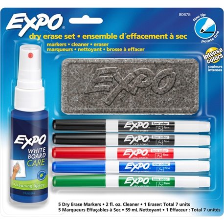 Expo Low-Odor Starter Marker Set - Fine Marker Point - Red, Blue, Green, Black - 4 / Set