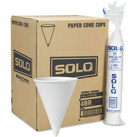 Solo Eco-Forward 4 oz Treated Paper Cone Water Cups - 200 / Pack - Cone - 25 / Carton - White - Paper - Cold Drink