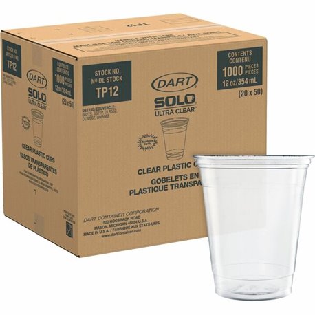 Solo Ultra Clear 12 oz Practical-Fill Cold Cups - 50.0 / Pack - 20 / Carton - Clear - PETE Plastic - Cold Drink, Water, Juice, S