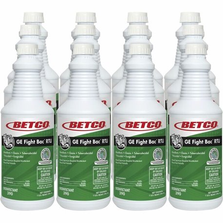 Betco Fight Bac RTU Disinfectant - Ready-To-Use - 32 fl oz (1 quart) - Fresh Scent - 12 / Carton - Rinse-free, Non-irritating - 