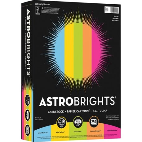 Astrobrights Color Card Stock - 5 Assorted Colours - 8 1/2" x 11" - 250 / Pack - High-impact, Durable, Printable, Acid-free, Lig