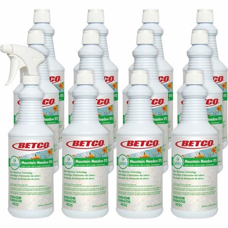 Betco RTU Malodor Eliminator Mountain Meadow - Ready-To-Use - 32 fl oz (1 quart) - Mountain Meadow Scent - 6 / Carton - Clear