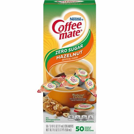 Coffee mate Zero-Sugar Hazelnut Flavored Liquid Creamer Singles - Hazelnut Flavor - 0.38 fl oz (11 mL) - 50/Box