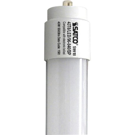 Satco 43T8 LED 96-840 BP 120-277V Tube Bulb - 43 W - 120 V AC, 230 V AC - 5500 lm - T8 Size - White - Cool White Light Color - 5