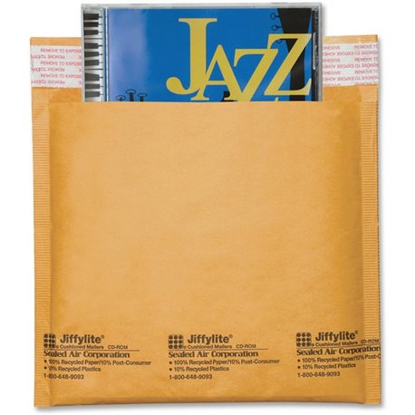 Sealed Air Jiffylite CD/DVD Mailers - CD/DVD - 7 1/4" Width x 8" Length - Peel & Seal - Kraft - 25 / Carton - Satin Gold