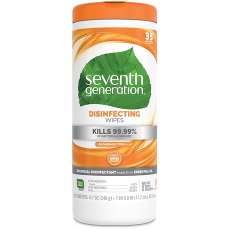 Seventh Generation Disinfecting Cleaner - Lemongrass Citrus Scent - 8" Length x 7" Width - 35 / Canister - 12 / Carton - Deodori