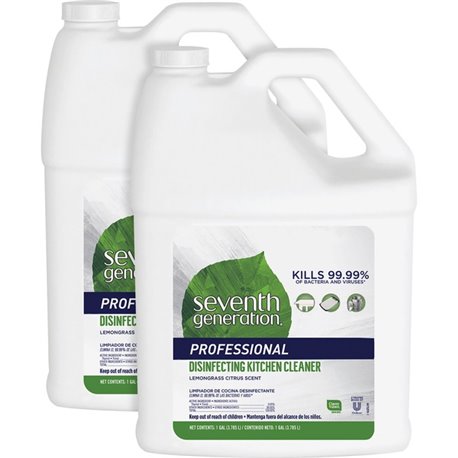 Seventh Generation Disinfecting Kitchen Cleaner Refill - 128 fl oz (4 quart) - Lemongrass Citrus Scent - 2 / Carton - Refillable