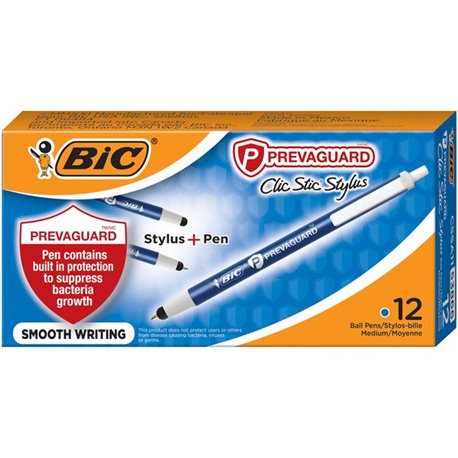 BIC PrevaGuard Clic Stic Stylus - Integrated Writing Pen - 1 Pack - 39.4 mil - Plastic - Blue - Notebook, Tablet Device Supporte