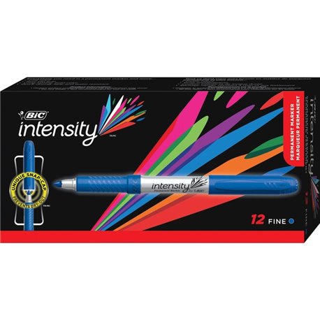 BIC Intensity Permanent Markers - Fine Marker Point - Blue - Silver Barrel - 1 Dozen