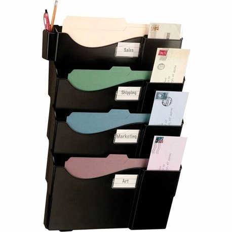 Officemate Grande Central Wall Filing System, 4 Pockets - 4 Pocket(s) - 23.5" Height x 16.6" Width x 4.8" Depth - Black - 1 / Pa