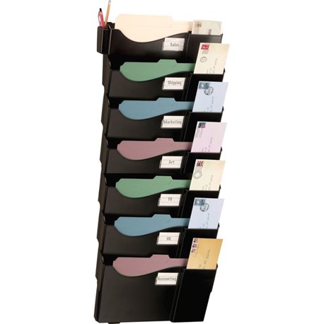 Officemate Grande Central Wall Filing System, 7 Pockets - 7 Pocket(s) - 38.3" Height x 16.6" Width x 4.8" Depth - Black - 1 / Pa