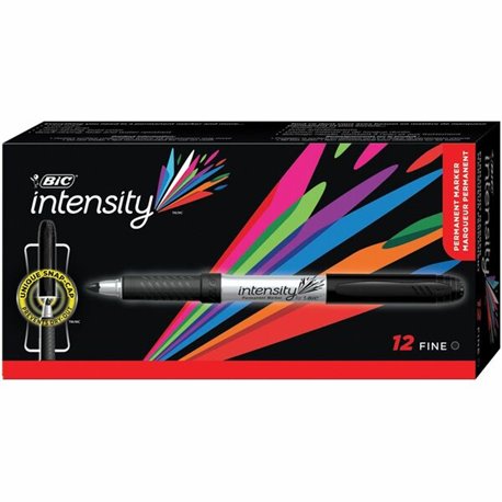 BIC Intensity Permanent Markers - Fine Marker Point - Black - Silver Barrel - 1 Dozen