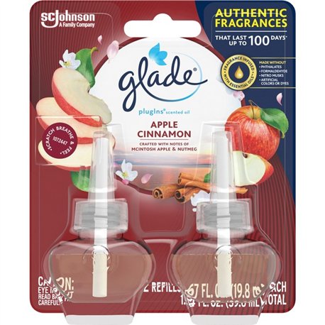 Glade PlugIns Apple Cinnamon Oil Refill - Oil - 1.3 fl oz (0 quart) - Apple Cinnamon - 30 Day - 2 / Pack - Long Lasting