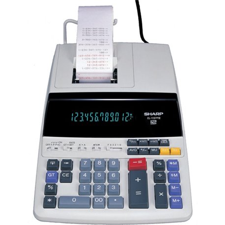 Sharp EL-1197PIII 12 Digit Commercial Printing Calculator - Dual Color Print - 4.3 lps - Calendar, Clock, Item Count, Double Zer