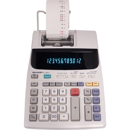 Sharp EL-1801V 12 Digit Printing Calculator - 2.1 LPS - Item Count, Paper Holder, Large Display, 4-Key Memory, Sign Change - Pow