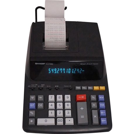 Sharp EL-2196BL 12 Digit Printing Calculator - 3.7 LPS - 4-Key Memory, Heavy Duty, Item Count - AC Supply Powered - 5" x 10.3" x