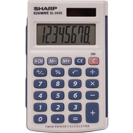 Sharp Calculators Handheld Calculator with Hard Case - 3-Key Memory, Sign Change, Auto Power Off - 8 Digits - LCD - Battery/Sola