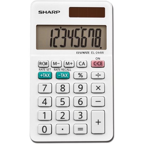 Sharp EL-244WB 8 Digit Professional Pocket Calculator - Extra Large Display, Durable, Plastic Key, Dual Power, 3-Key Memory, Aut