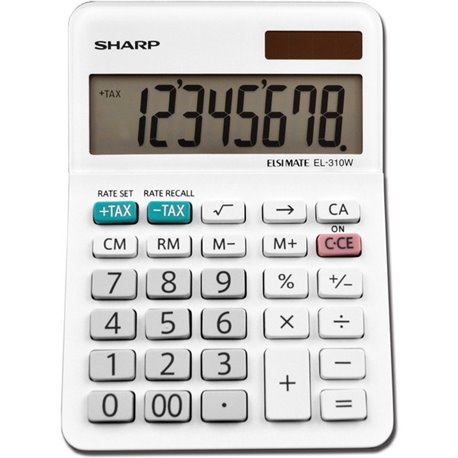 Sharp EL-310WB 8 Digit Professional Mini-Desktop Calculator - Extra Large Display, Durable, Plastic Key, Dual Power, 4-Key Memor