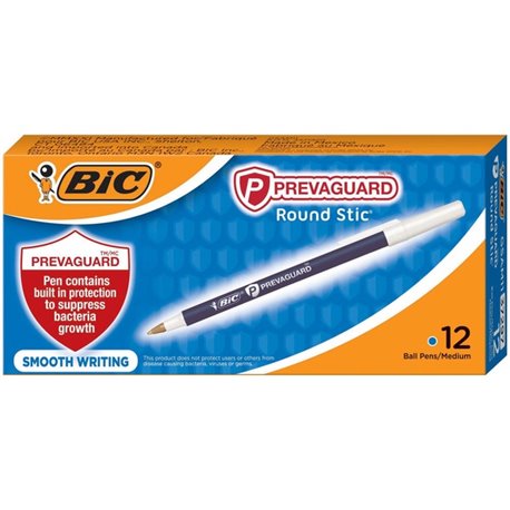 BIC PrevaGuard Round Stic Ballpoint Pen - Medium Pen Point - 1 mm Pen Point Size - Blue - Blue Plastic Barrel - 1 Dozen