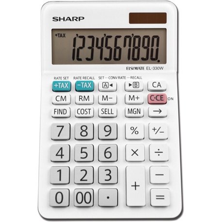 Sharp EL-330WB 10 Digit Professional Desktop Calculator - Extra Large Display, Durable, Plastic Key, Dual Power, 4-Key Memory, A