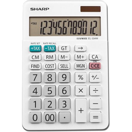 Sharp EL-334WB 12 Digit Professional Large Desktop Calculator with Kick Stand Display - Large Display, Durable, Plastic Key, Dua