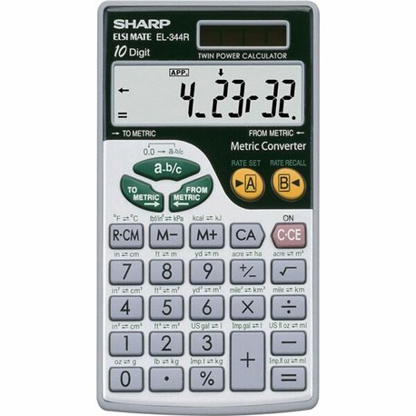 Sharp Calculators EL-344RB 10-Digit Handheld Calculator - 3-Key Memory, Sign Change, Auto Power Off - Battery/Solar Powered - Ba