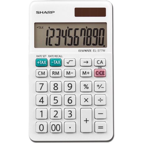 Sharp EL-377WB 10 Digit Professional Handheld Calculator - Extra Large Display, Durable, Plastic Key, Dual Power, 4-Key Memory, 