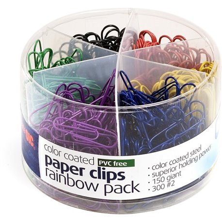 Officemate Coated Paper Clips, 450/Pack - Jumbo - No. 2 - 450 / Pack - Assorted