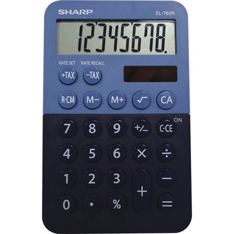 Sharp EL-760RBBL Desktop Calculator - 3-Key Memory, Dual Power, Angled Display, LCD Display, Automatic Power Down, Extra Large K