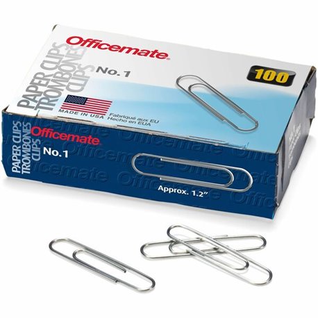 Officemate 1 Gem Paper Clips - No. 1 - 1000 / Pack - Silver - Steel