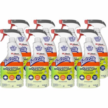 fantastik Multisurface Disinfectant Degreaser Spray - 32 fl oz (1 quart) - Fresh Scent - 8 / Carton - Disinfectant, Easy to Use,