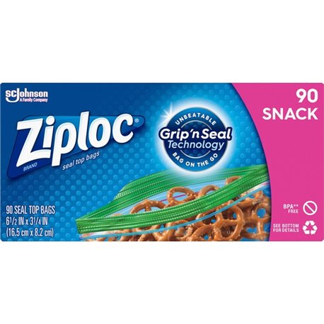 Ziploc Snack Size Storage Bags - 3.25" Width x 6.50" Length - Clear - Plastic - 90/Box - Snack, Fruit, Vegetables