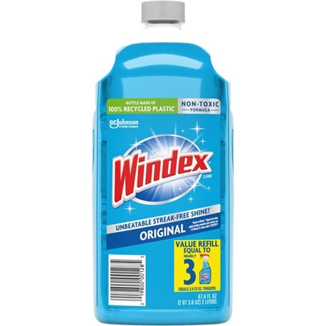 Windex Original Glass Cleaner Refill - 67.6 fl oz (2.1 quart)Bottle - 1 Each - Streak-free, Film-free, Phosphate-free - Blue