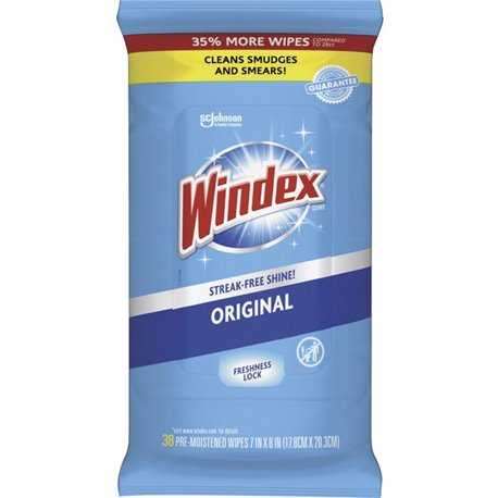 Windex Glass & Surface Wipes - Ready-To-Use - 38 / Pack - Streak-free, Unscented, Chemical-free