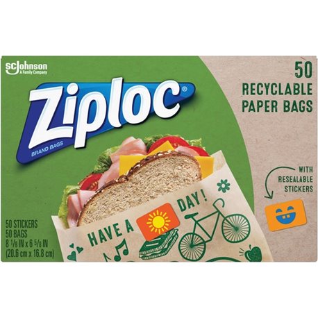 Ziploc Paper Bags - 6.62" Width x 8.12" Length - Brown - Paper - 50/Box - Lunch, Sandwich, Snack