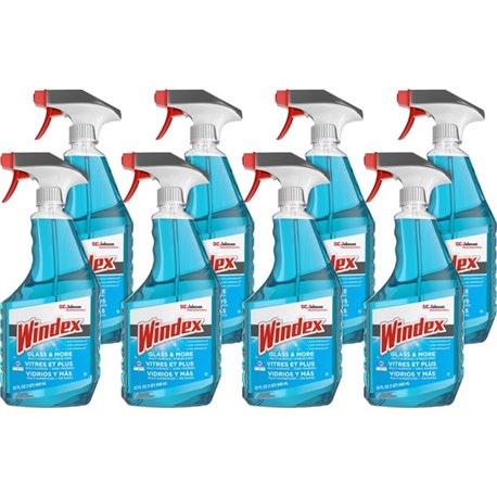 Windex Glass & More Streak-Free Cleaner - 32 fl oz (1 quart) - 8 / Carton - Streak-free, Phosphorous-free - Blue