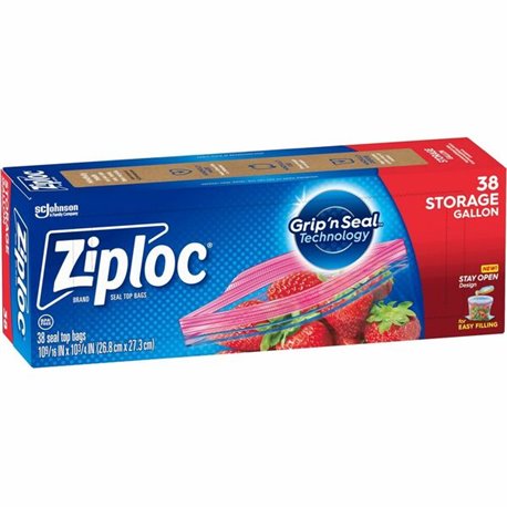 Ziploc Stand-Up Storage Bags - 1 gal Capacity - Blue - 38/Box - Kitchen, Storage