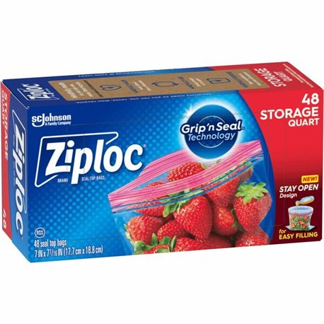 Ziploc Stand-Up Storage Bags - 1 quart Capacity - Blue - 38/Box - Kitchen, Storage